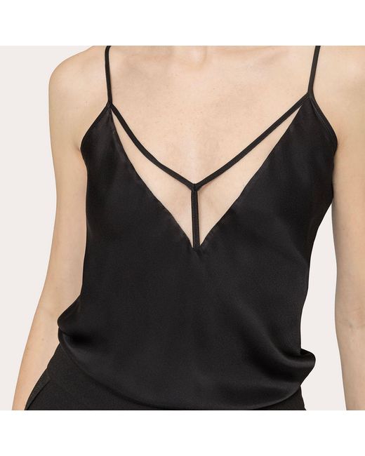 Nissa Black Tulle-Insert Viscose Top