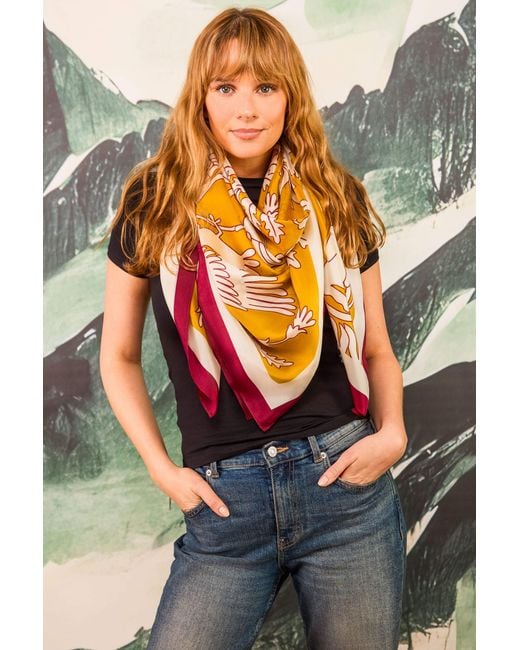 Artemis Muse Metallic Regal Doves & Lions Wine & Mustard Luxury Silk Scarf