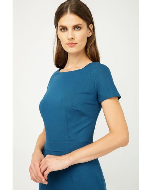 Conquista Blue Petrol Fitted Cap Sleeve Dress