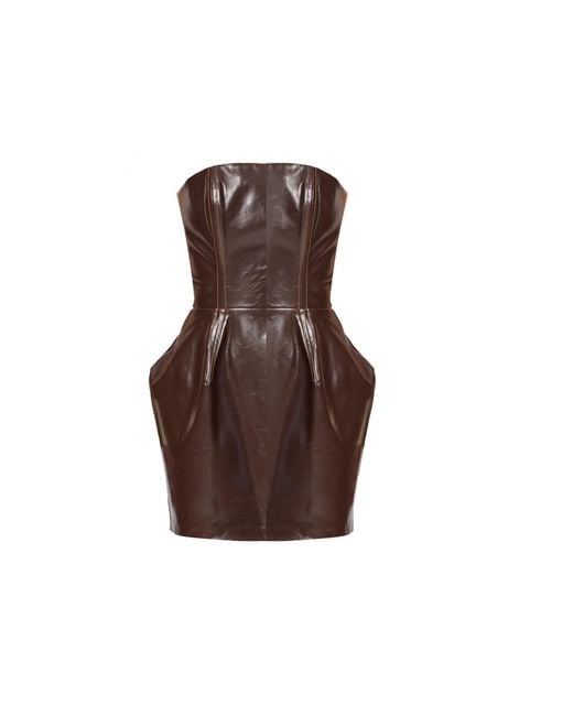 Mirimalist Brown Strata Leather Mini Dress