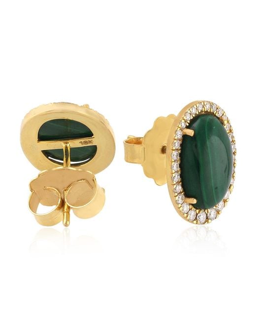 Artisan Green 18K Malachite & Diamond Stud Earrings