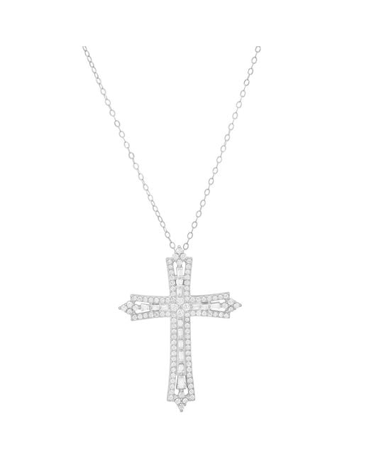 Kylie Harper Metallic Sterling Art Deco Diamond Cz Cross Pendant Necklace