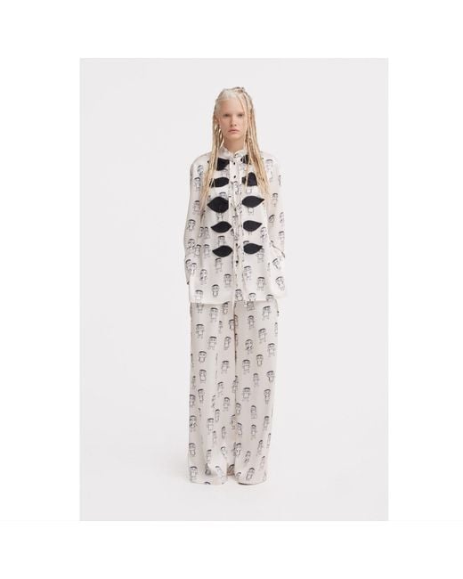 Julia Allert Gray Neutrals Art Print Longline Blouse & Wide-Leg Co-Ord Set – Ivory