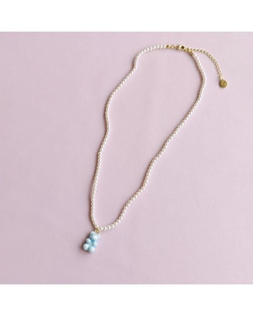 POPORCELAIN White Baby Porcelain Gummy Bear Swarovski Pearl Necklace