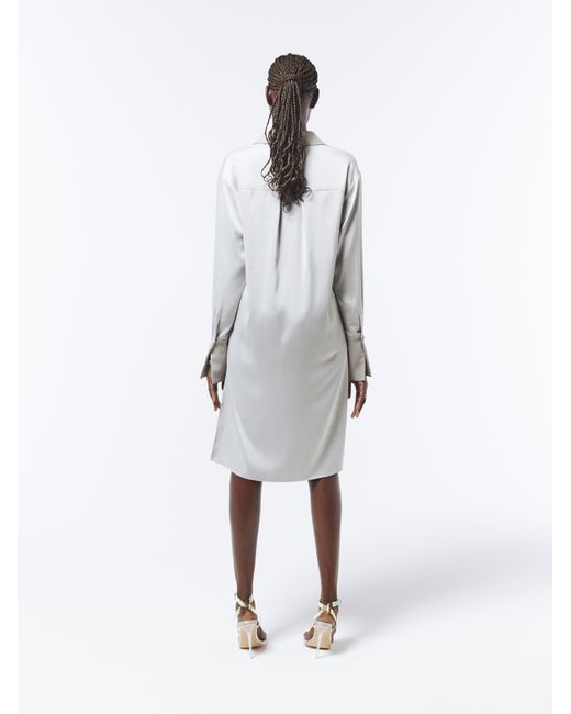 Sour Figs White Oversized Asymmetric High Low Satin Shirt Dress
