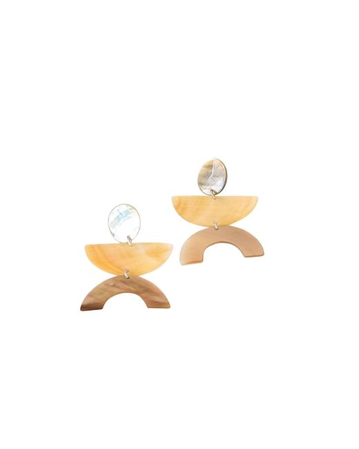 LIKHÂ Metallic Dark Tricolor Long Mother Of Pearl Earrings