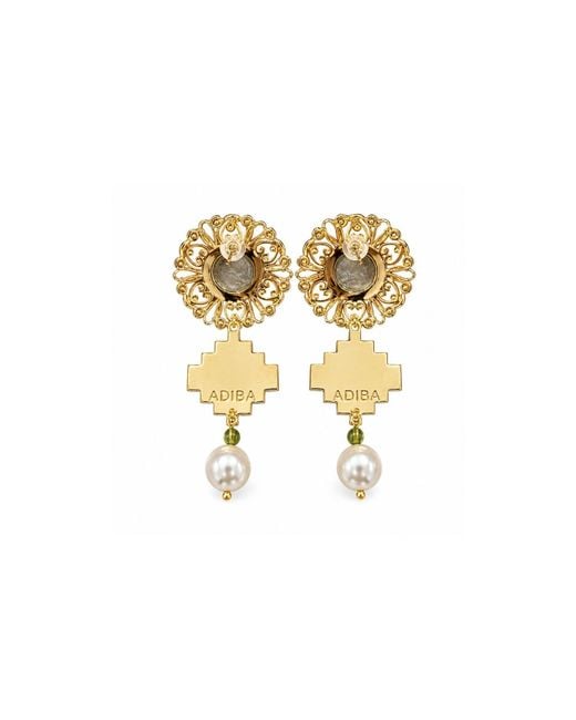 ADIBA Metallic Linaria Labradorite & Swarovski Pearl Earrings