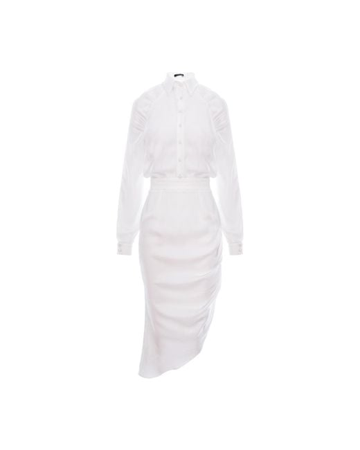 AVENUE No.29 White Raglan Sleeve Shirt Dress With Side Gathering