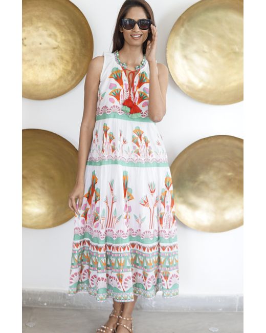 La Mandarine Blue Floral Cotton Summer Maxi Dress With Pockets, Printed Maxi Dress. Margot