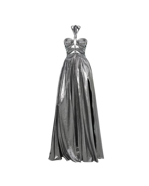 Moda Glam Gray Siren Metallic Cutout Gown- Gunmetal