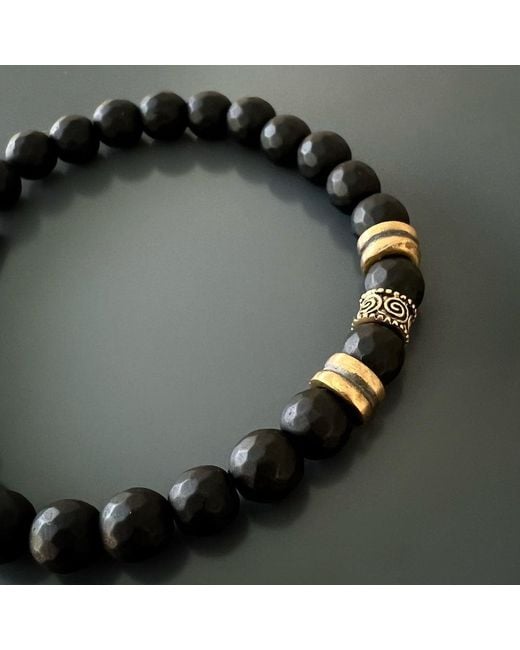 Ebru Jewelry Black Onyx Fleur De Lis Beaded Bracelet for men