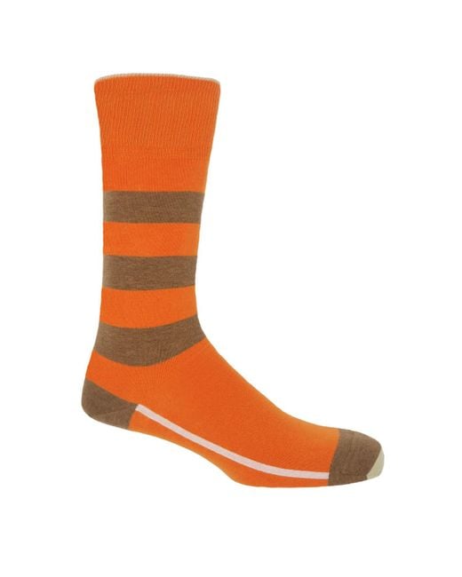 Peper Harow - Made in England Orange Equilibrium Organic Socks for men