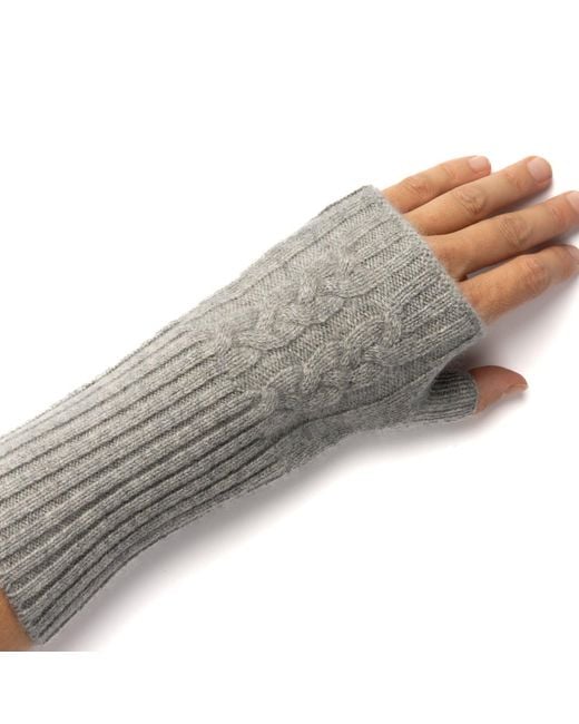 Bel Cashmere Gray Cable Cashmere Mittens