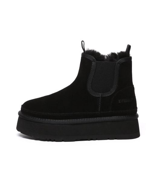 EverAu Australia Black Shoveler Leather Platform Short Chelsea Boots