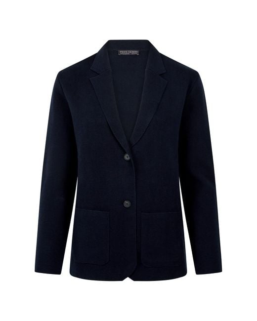 Paul James Knitwear Blue Midweight Cotton Tara Relaxed Fit Knitted Blazer