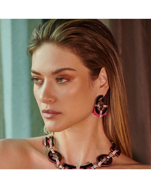 Gissa Bicalho Multicolor Handmade Acrylic Earring With Oval Cut Stone