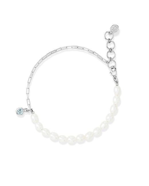 Dower & Hall White Luna Pearl & Aquamarine Charm Bracelet
