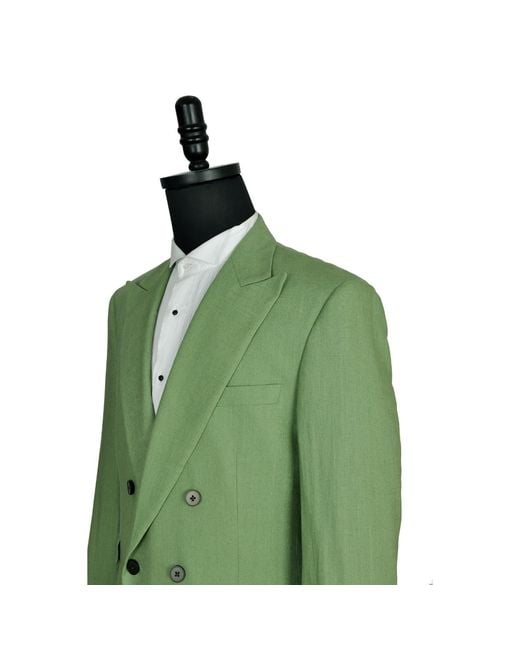 DAVID WEJ Green Hugo Linen Double Breasted Suit for men