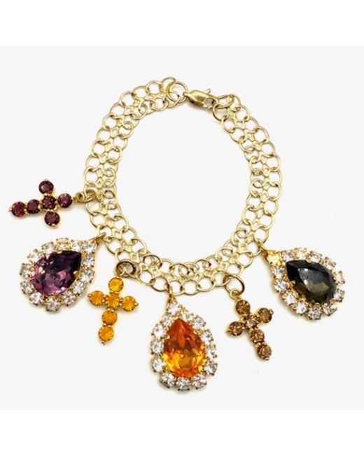 Achala Handcrafted Metallic Neutrals Elegant Drop Crystal Charm Bracelt