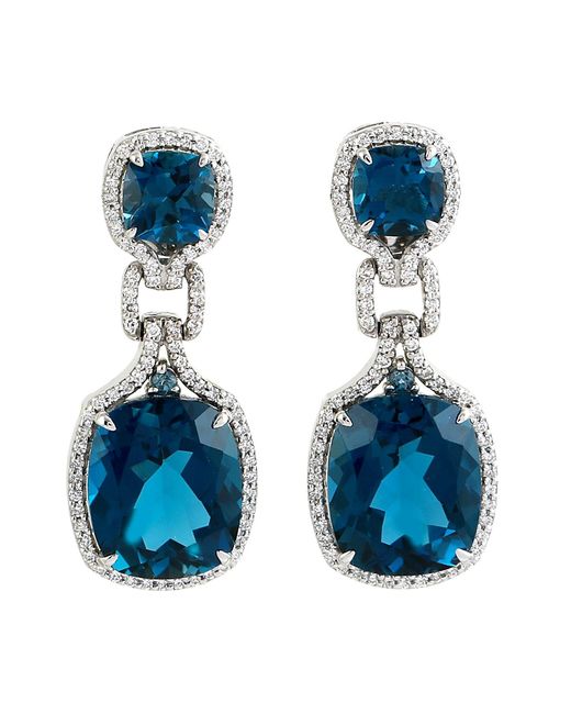 Artisan Blue London Topaz & Diamond Designer Earrings