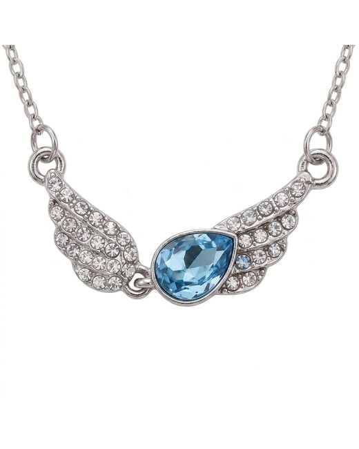 Modenaire Metallic Aqua Teardrop Angel Wing Pendant Necklace