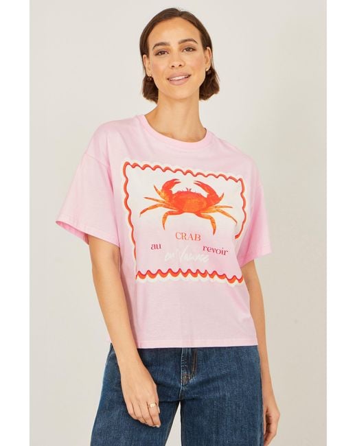 Yumi' Pink Crab Vacation Print T Shirt