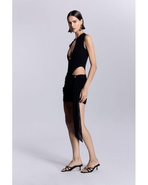 No'design Black Bardot Button-Detail Tulle-Lined Mini Skirt