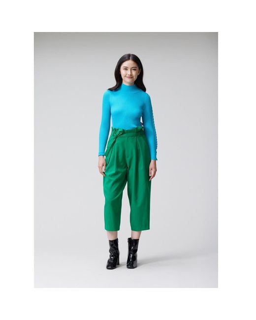 Arto. Green Ruffles Flower-Like High Waist Pant