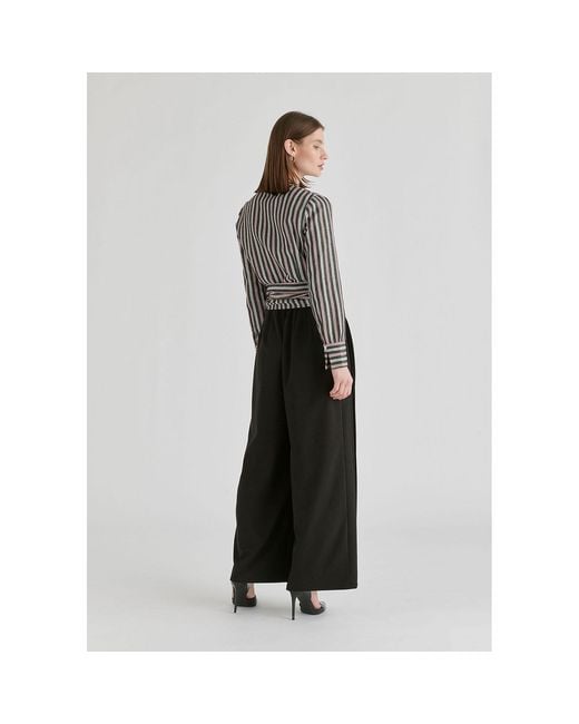 Paisie Gray Split Collarless Wrap Top With Side-Tie Waist