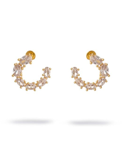 Ebru Jewelry Metallic Crystal Radiance Stud Hoop Earrings