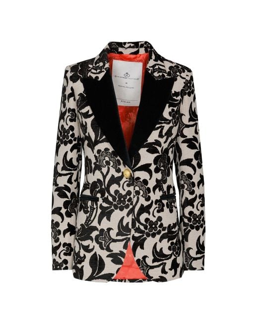 The Extreme Collection Black Neutrals Jacquard Blazer With Velvet Lapel
