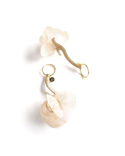 Nana Watanabe Metallic Neutrals Fragrant Vines Petal-Like Embroidered Earrings