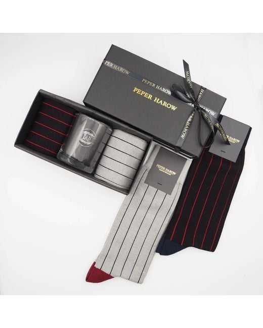Peper Harow - Made in England Black Pin Stripe & Luxury Socks Gift Box With Dad Glass for men