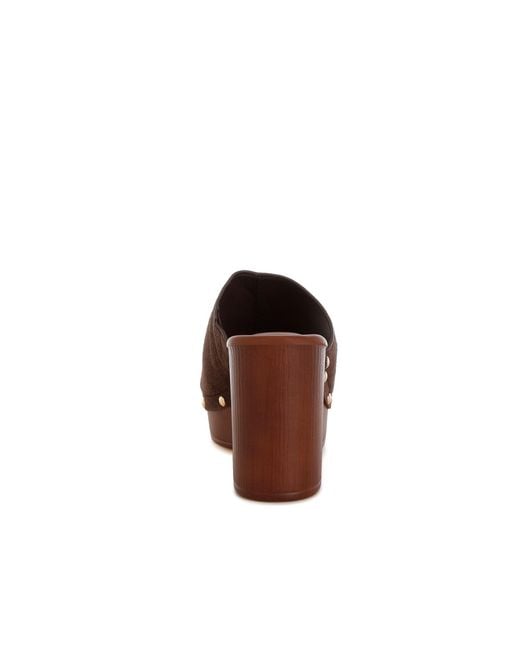 Rag & Co Brown Masaki Soft Suede Leather Wooden Clogs