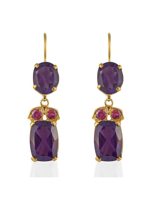 Emma Chapman Jewels Purple Bathsheba Amethyst Ruby Drop Earrings