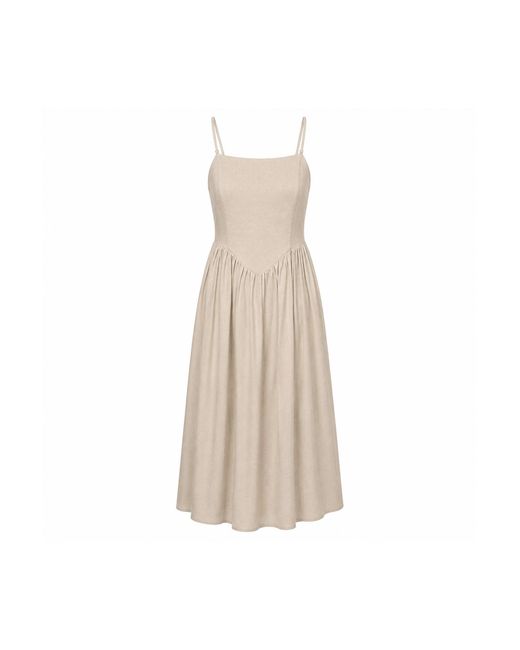Oh!Zuza Natural Neutrals Linen Viscose Midi Dress Corset Back