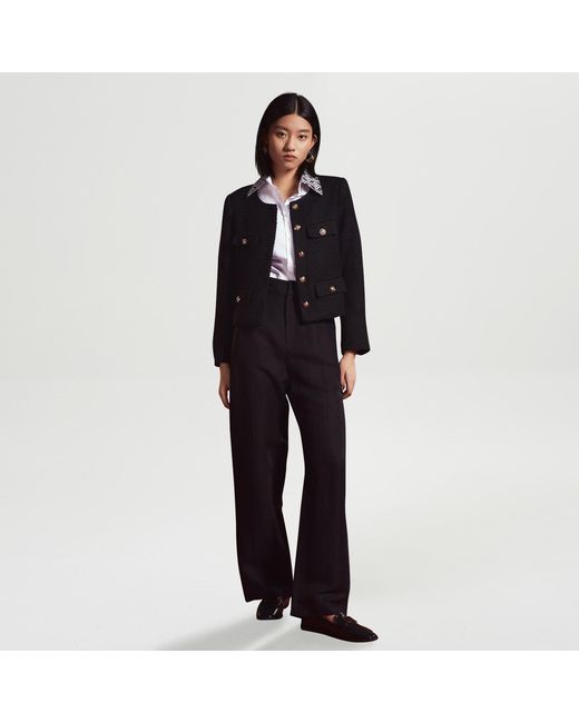 Smart and Joy Black Wool And Golden Buttons Short Jacket