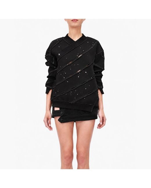 Gao Republic Black Sweatshirt Diagonal Cut-Out Jersey