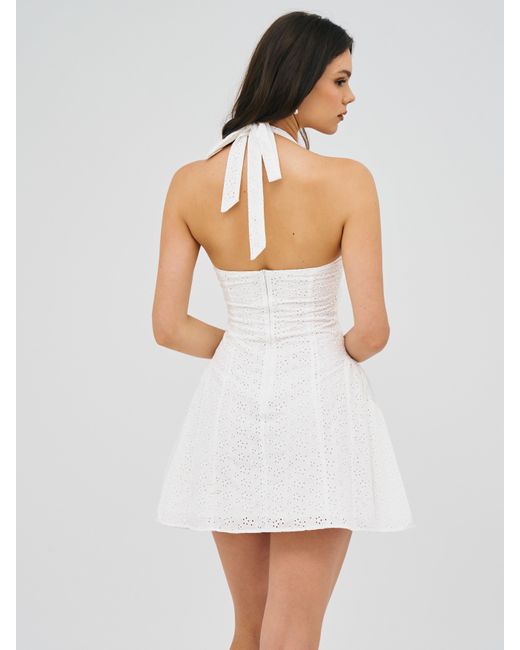 Miss Circle New York Johana Eyelet Halter Mini Dress in Grey | Lyst UK
