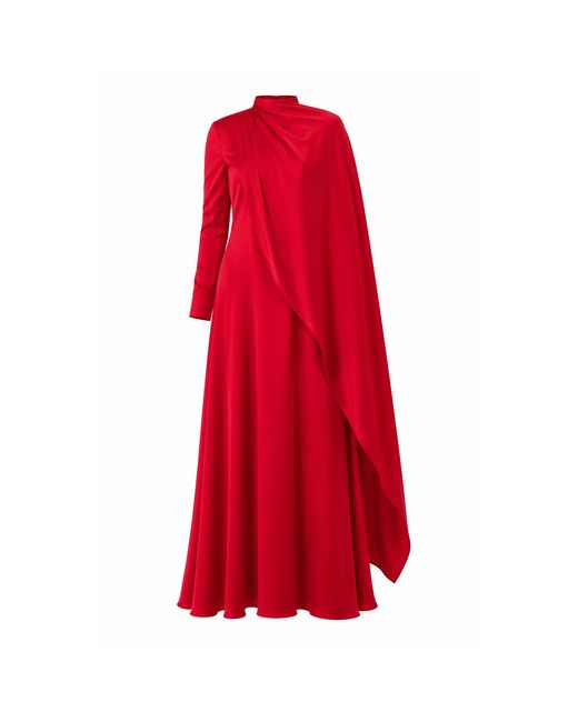 Ashita Fernandes Red Petalia Draped Silk Sateen Maxi Dress