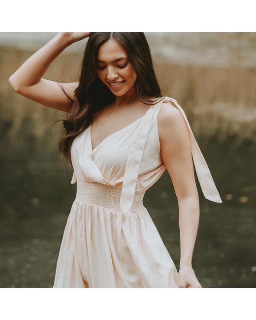 LAtelier London Natural Neutrals Maisie Light Peach Midi Dress