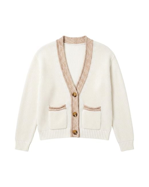 Brodie Cashmere White Contrast Effect Trim Cardigan