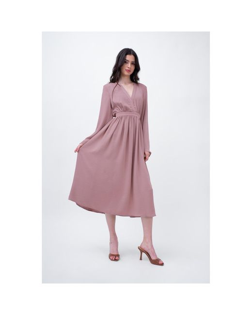 BLUZAT Women's Purple Powder Midi Dress With Flared Sleeves - livbix.com