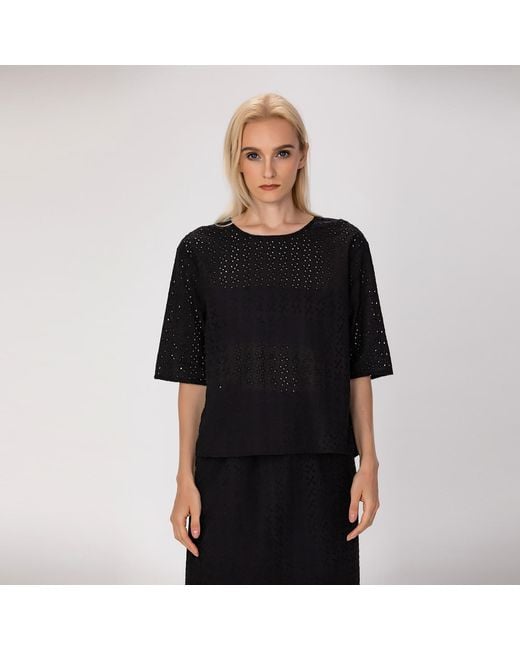 Smart and Joy Black Eyelet Cotton Lace Loose Blouse