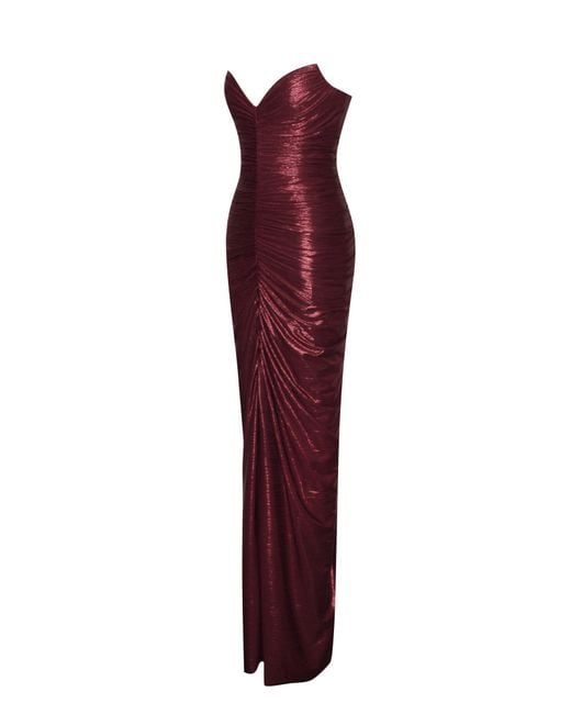 Miss Circle New York Red Sable Ruched Burgundy Glitter Mermaid Gown