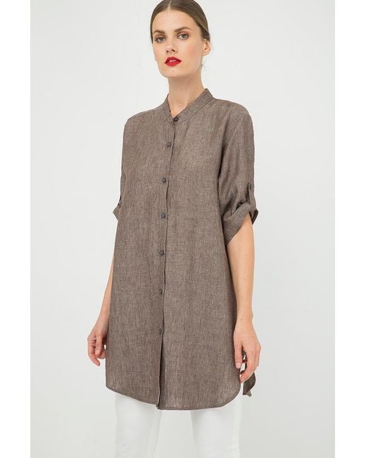 Conquista Brown Long Linen Shirt