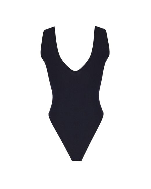 No'design Blue V-Neck Thick Strap Bodysuit