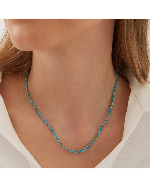 Spero London Blue Handmade Rope Braided Sterling Beaded Chain Necklace