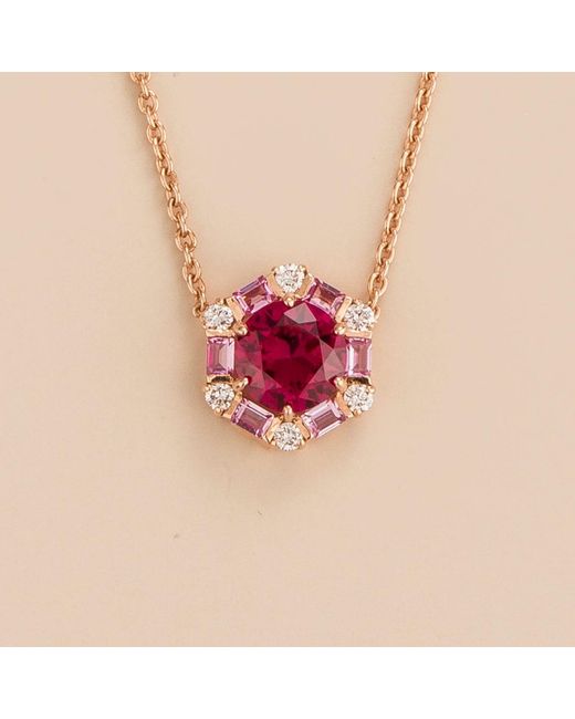 Juvetti Red Melba Rose Necklace Ruby, Sapphire & Diamond
