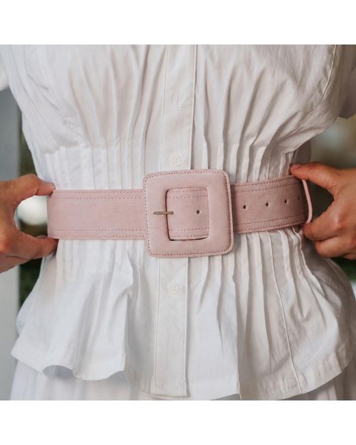 BeltBe Pink Suede Square Buckle Belt